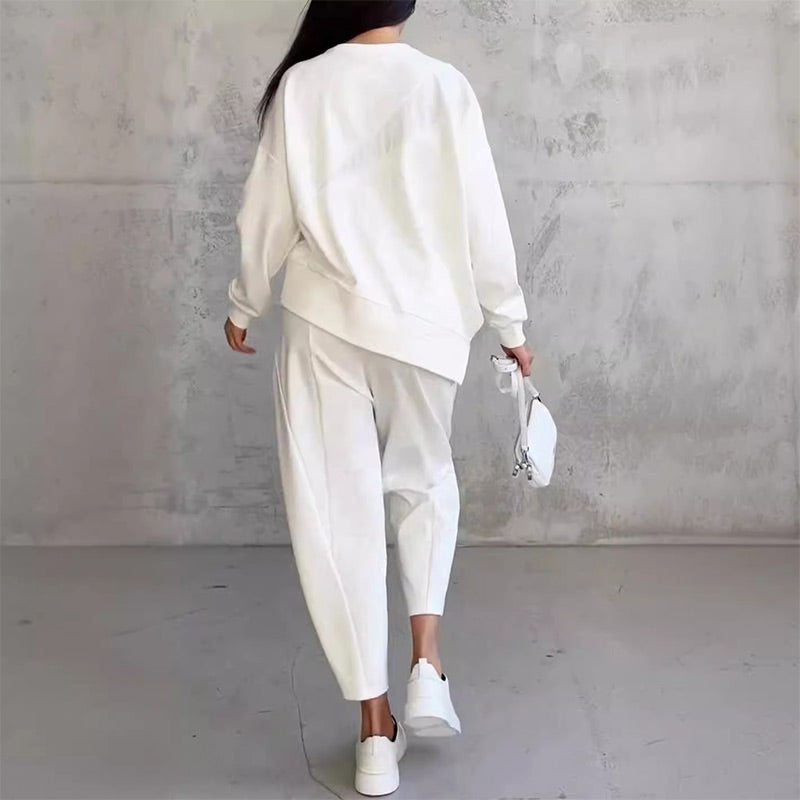 💕Conjunto de sudadera de manga larga con bajo irregular y pantalones para mujer